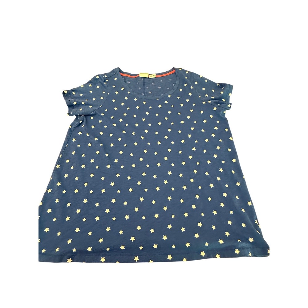 C&C California Womens 1X Blue Star Print Patriotic Short Sleeve T-Shirt Top